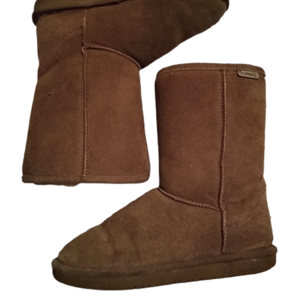 Bear Paws Boots Emma Short Suede Sheep Skin Wool Sz 6 Tan Comfortable EUC